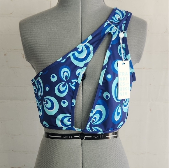 Frankie's Bikinis Syd One Shoulder Sexy Cut-Out Bikini Top Amulet Blue Large - Picture 2 of 13